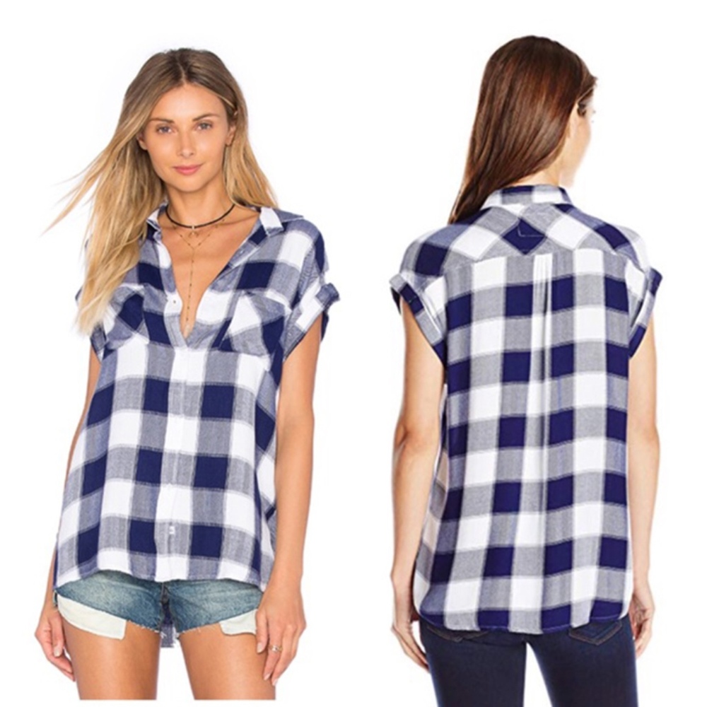 RAILS Britt Short Sleeve Navy White Plaid Shirt
